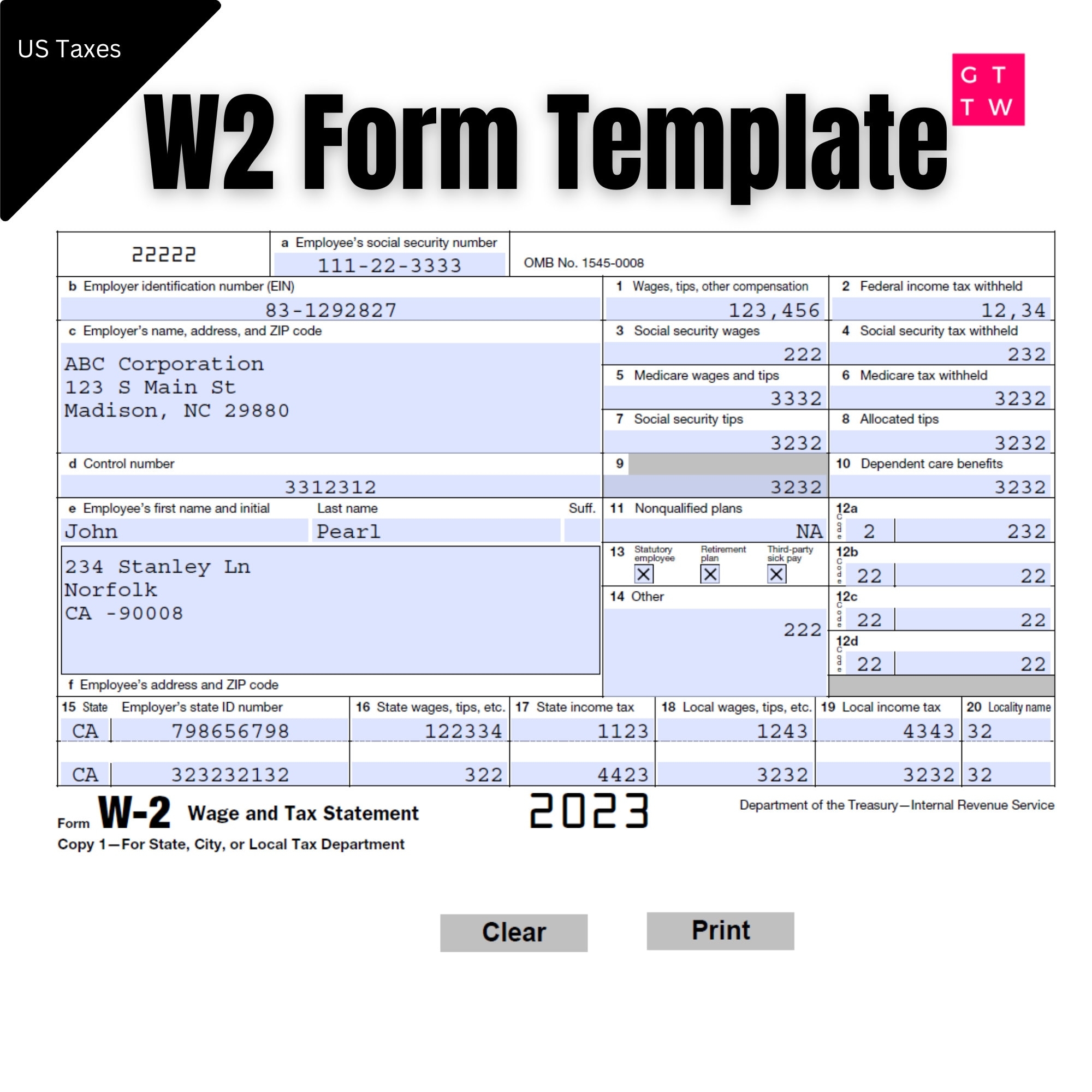 Printable Blank W2 Form