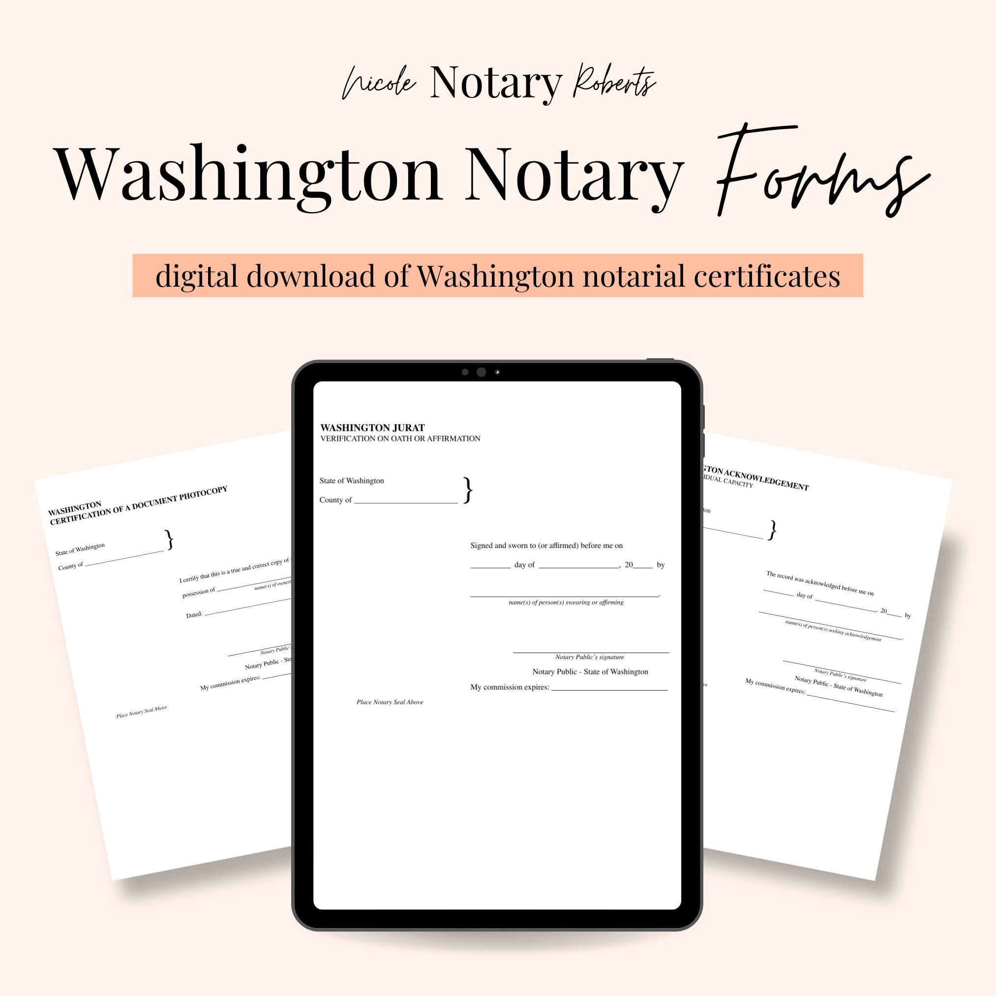 WASHINGTON Jurat Acknowledgment Certified Photocopy Forms For Notaries Etsy