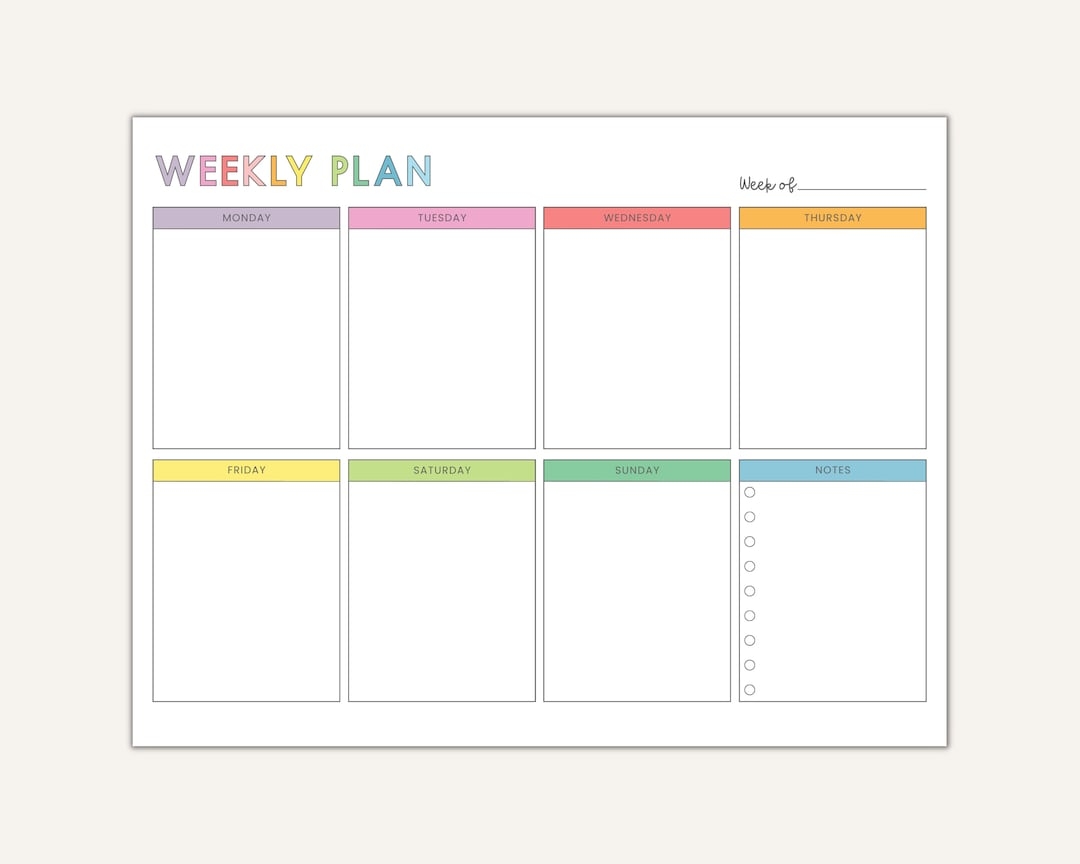 Weekly Planner Printable Weekly Schedule For Kids Family To Do List Schedule Template Teacher Homeschool Weekly Calendar For Fridge Etsy