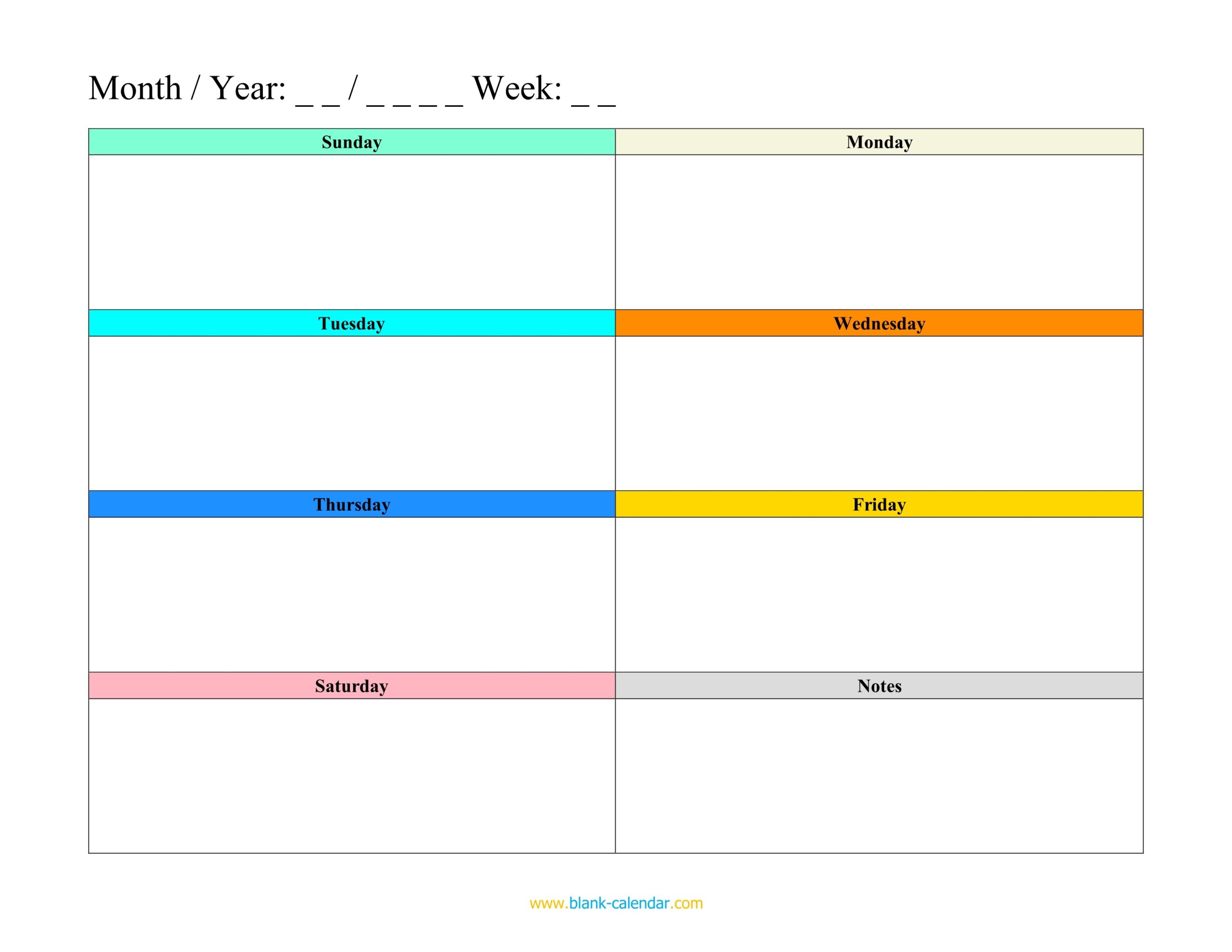 Blank Printable Weekly Calendar Template