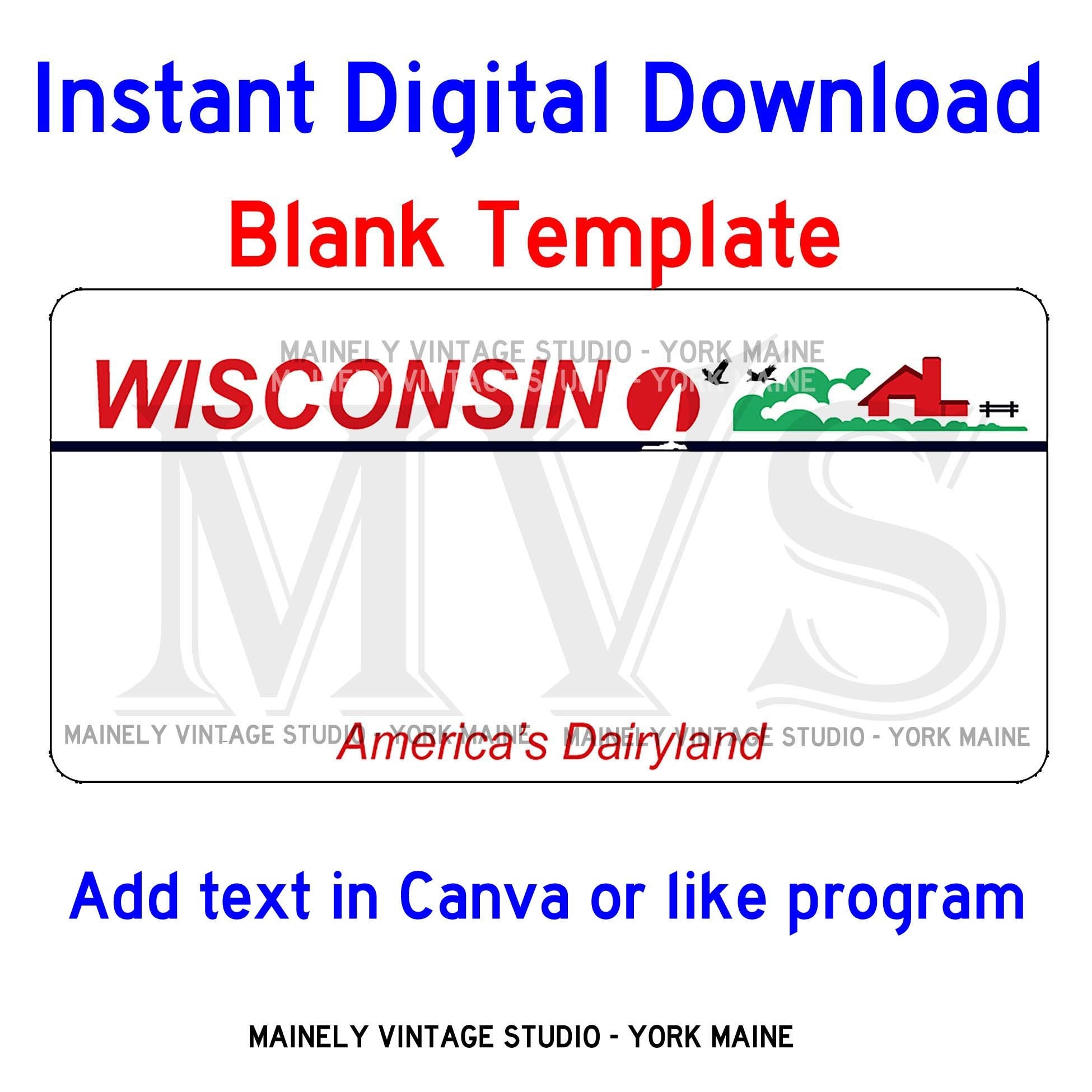Wisconsin WI License Vanity Plate Blank Template Digital Printable Download Sublimation Etsy