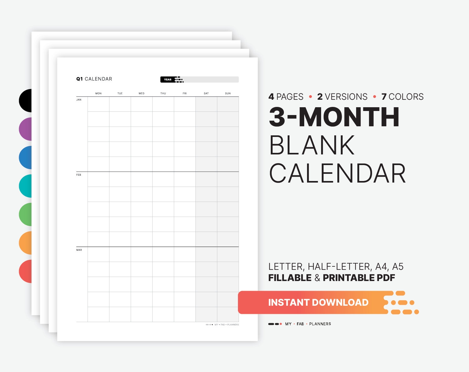 Printable Blank Calendar 3 Month